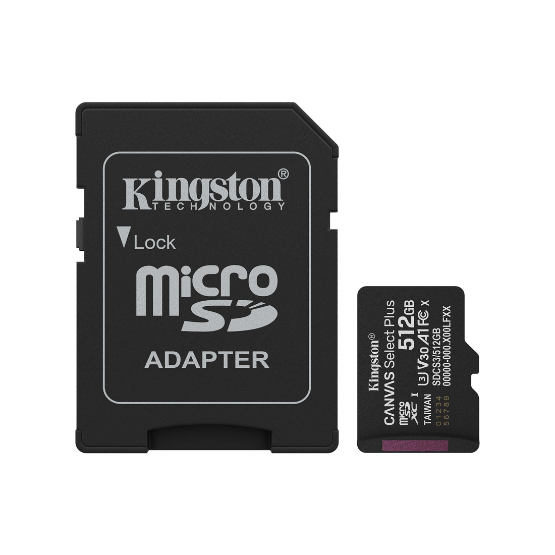 Карта памяти, Kingston, SDCS3/512GB, MicroSDXC 512GB, Canvas Select Plus, A1, U3, V30, c адаптером SD