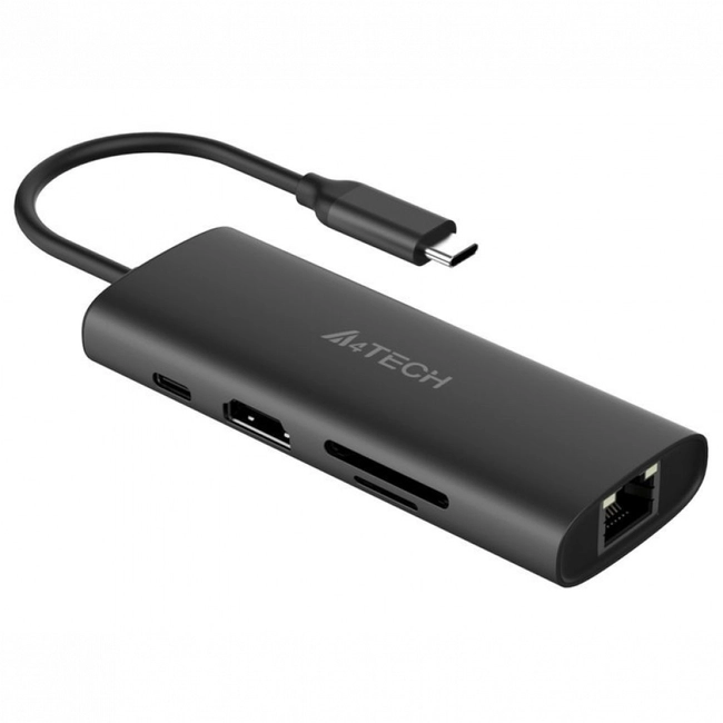 Переходник Адаптер A4tech DST-80C <100W, 1 x USB-C PD, 1 x USB-C, 4K HDMI@30Hz, 1 x TF, 1 x SD, 1 x LAN>