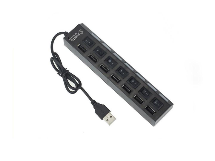 Расширитель USB-Hub 7-port 166B, 7вык, пит. в компл, чёрный, 0.4м