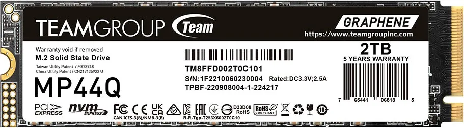 2 000 GB SSD TeamGroup MP44Q M.2 PCIe 4.0 NVMe R7000/W5900 TM8FFD002T0C101