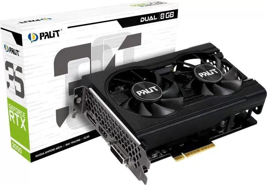 Видеокарта PALIT 8 Gb RTX3050 DUAL 8G (NE63050018P1-1070D), GDDR6, 128bit, DP, HDMI, 172*120*47 мм,