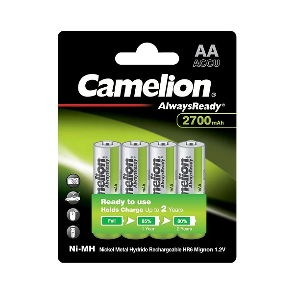 Аккумулятор, CAMELION, NH-AA2700ARBP4, AlwaysReady Ni-MH Rechargeable, AA, 1.2V, 2700 mAh, 4 шт. в б