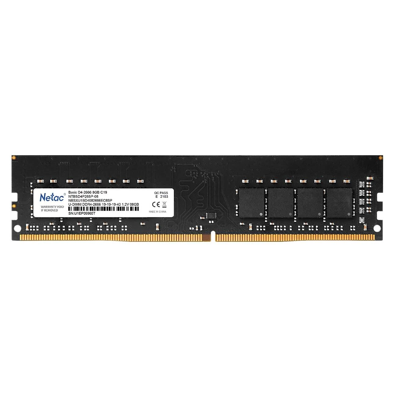 DDR4 Netac 8 Gb Basic, NTBSD4P26SP-08, DDR4 DIMM, 8Gb, 2666Mhz, C19