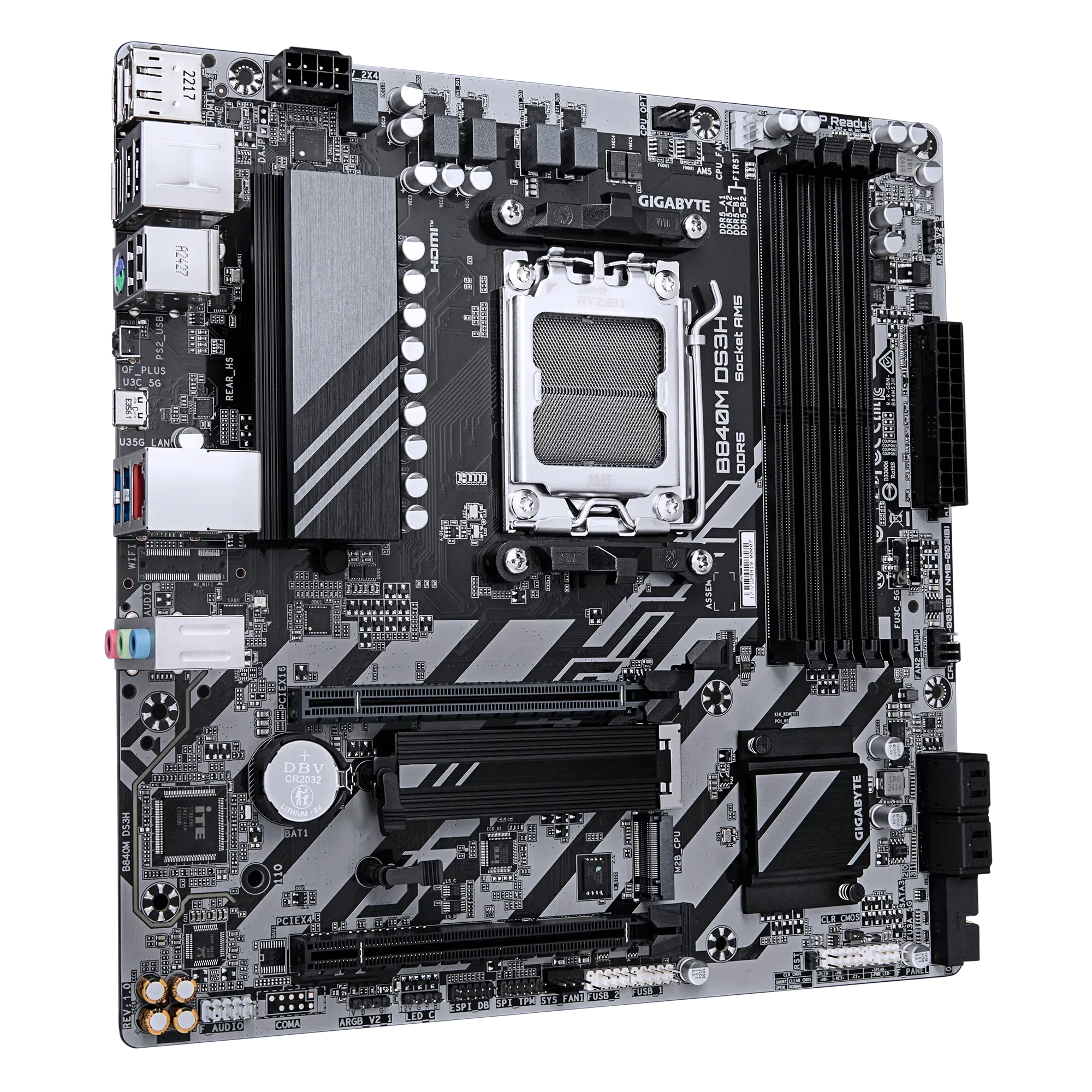 Мат.плата AMD Gigabyte B840M DS3H ,MB Socket AM5, MATX, AMD B840 (DP+HDMI), 4DDR5, PCIx16