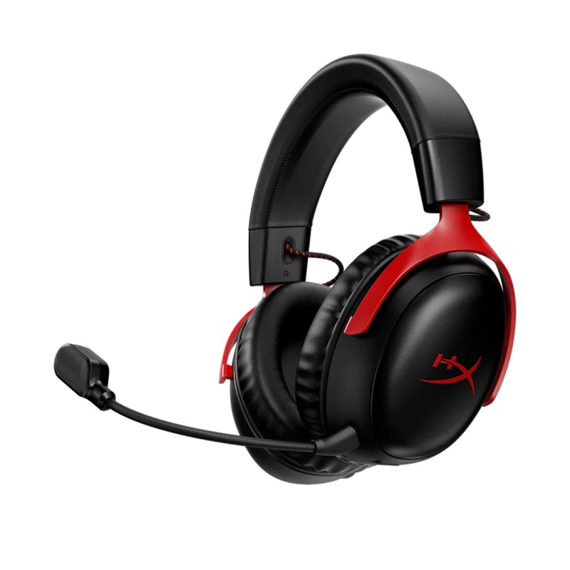 Гарнитура, HyperX, 77Z46AA, Cloud III - Gaming Headset (Red), Микрофон съёмный гибкий, Динамики 53 мм, 150 мВт, 10-21000 гц, Беспроводные, Чёрный-Крас