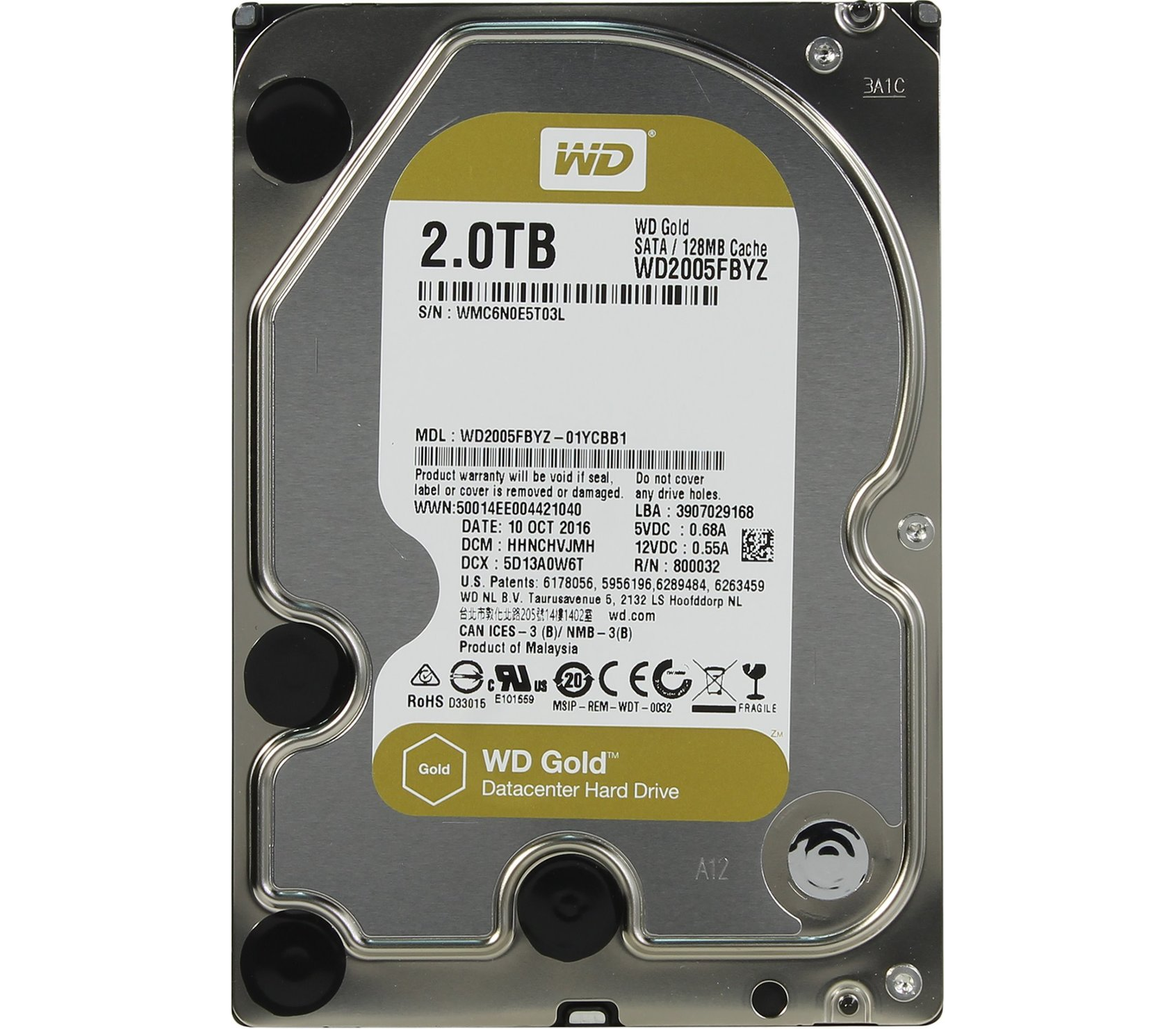 винчестер повышенной надежности 2Tb Western Digital Gold WD2005FBYZ SATA3 3,5" 7200rpm 128Mb