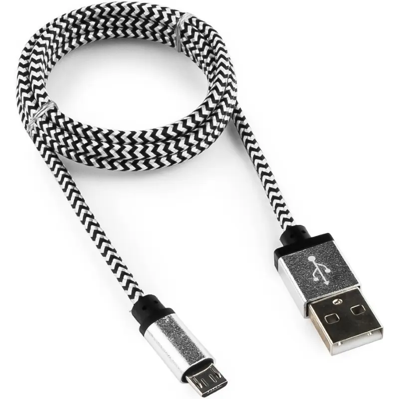 Кабель USB 2.0 Cablexpert CC-mUSB2sr1m, USB-MicroUSB, 1м, нейлоновая оплетка, алюм разъемы, серебри