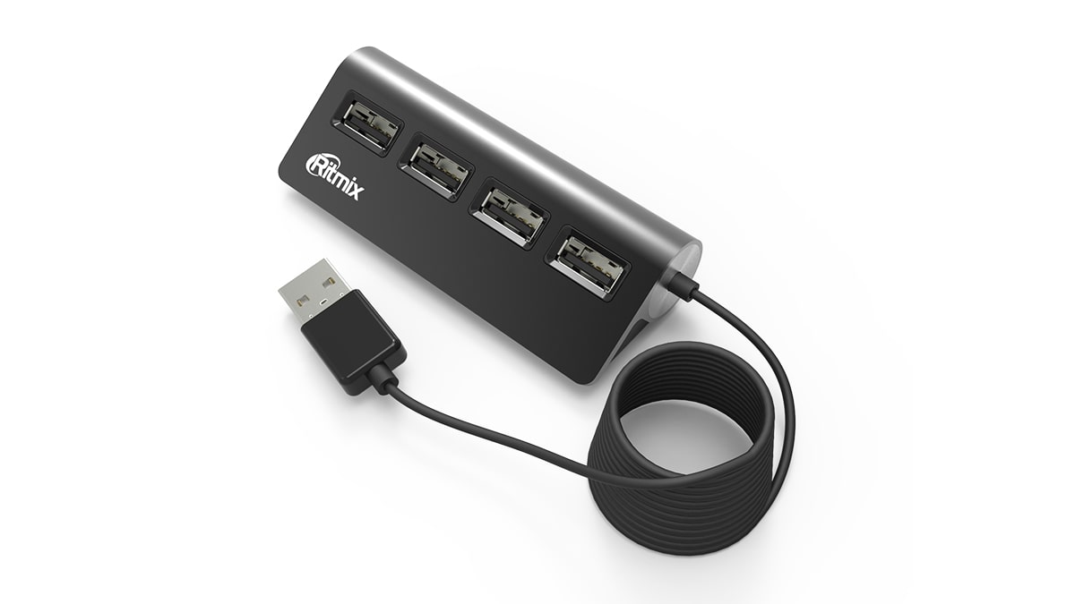 Расширитель USB Ritmix CR-2400, черный ,Hub 4 port, USB 2.0, black
