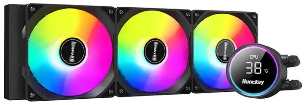 Кулер с водяным охлаждением, Huntkey, GX360R Blaktip Shark, Intel 20хх/1851/1700/1200/115х и AMD AM5/AM4/, TDP 300W, 3*120мм ARGB, 800-1800RPM±10%, 71