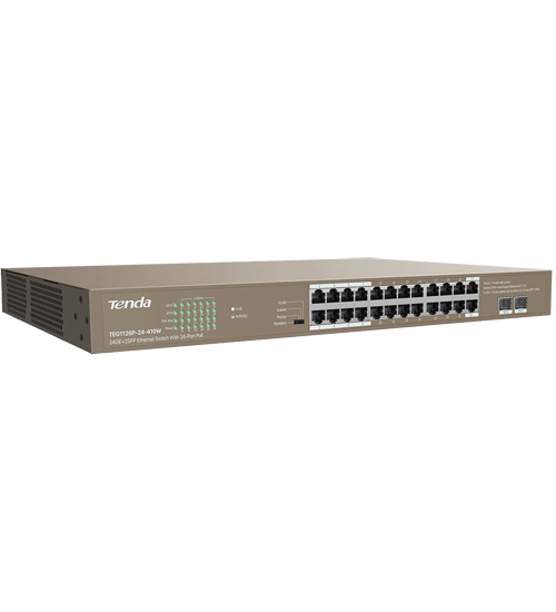 Сетевой коммутатор Tenda TEG1126P-24-410W ,Switch 24+2 port 10/100/1000M PoE-370W, desktop