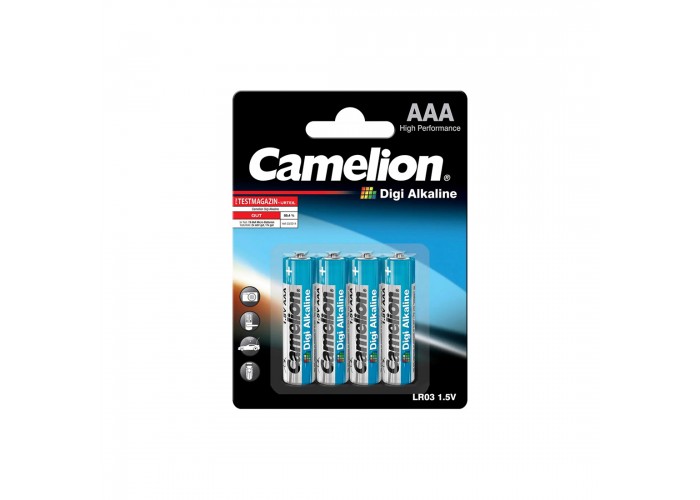 Батарейка, CAMELION, LR03-BP4DG, Digi Alkaline, AAA, 1.5V, 1250mAh, 4 батарейки, Блистер