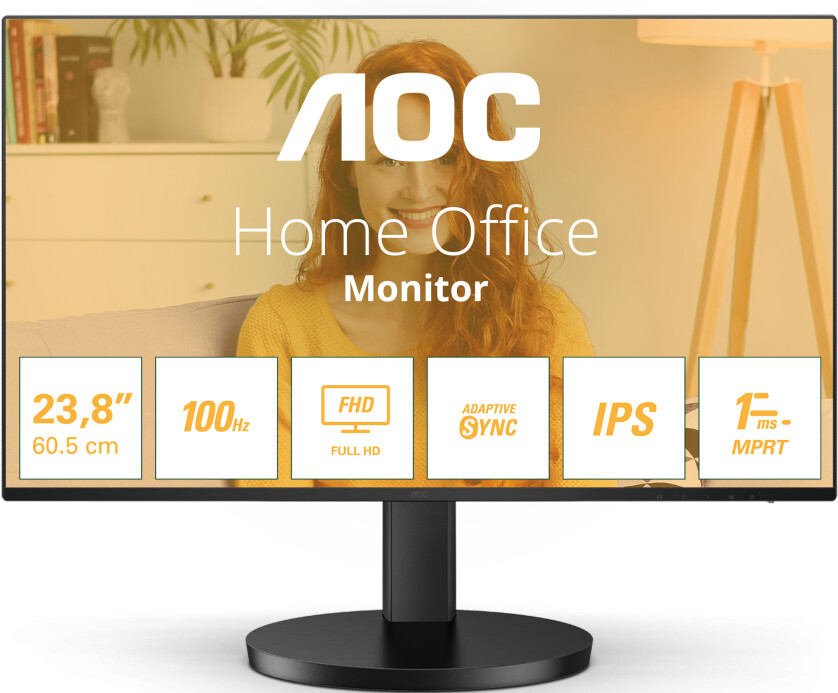 Монитор 23,8" AOC 24B3HA2/01 IPS, 1920x1080, 100Hz, 1мс, 250кд/м, Угол Обзора 178/178, 1300:1, SRGB, Adaptive Sync, Low Blue Light, VESA 100x100, 1xHD