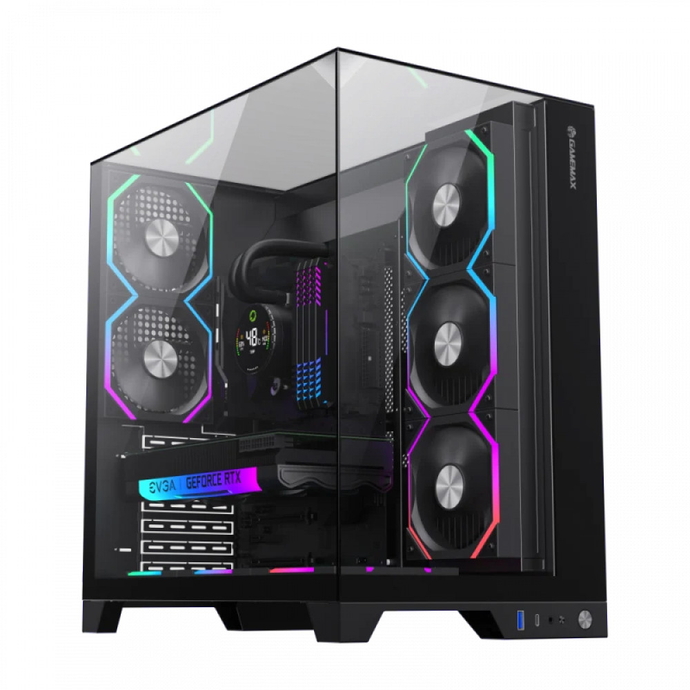 Корпус Gamemax, Infinity Pro BK, 14100903090, Mid Tower, ATX/m-ATX/ITX, USB 3.0*1/ Type-C*1/ HD Audio, 5*120мм ARGB вентиляторы, Высота процессорного 