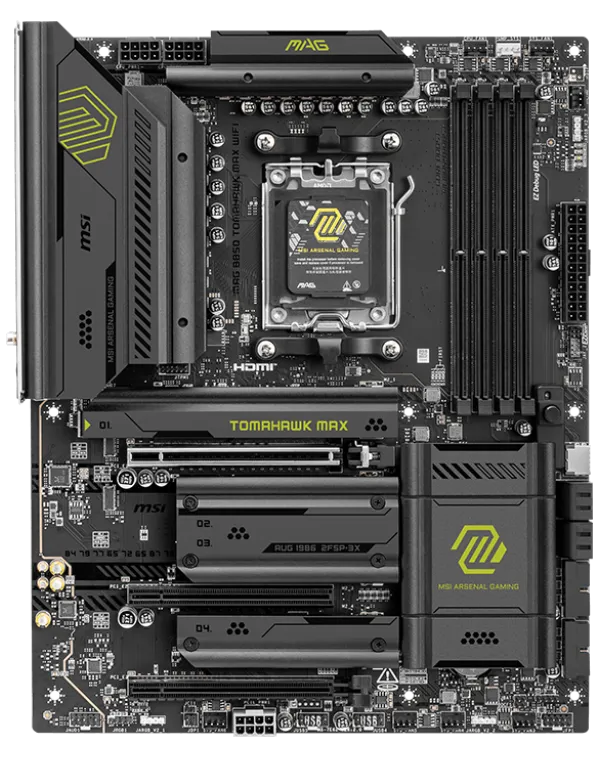 Мат.плата AMD MSI MAG B850 TOMAHAWK MAX WIFI AM5 4xDDR5 4xSATA3 RAID 4xM.2 HDMI 3xType-C ATX