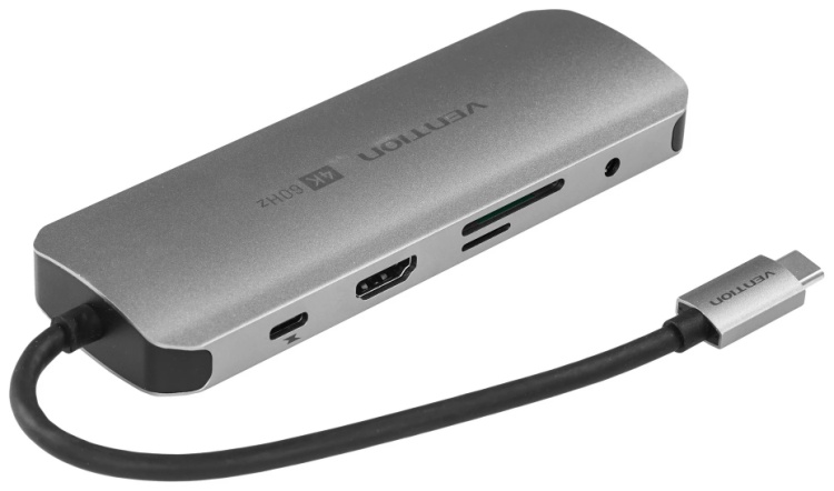 Докстанция Vention TQMHB <USB-C to HDMI/USB-C Gen 1/USB 3.0 x 2/RJ45/SD/TF/TRRS 3.5mm/PD>