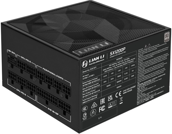 Блок питания Lian Li SX1200P 1200W Full Modular, 80+ PLATINUM, КПД 94% G9P.SX1200P.B000.EU Black