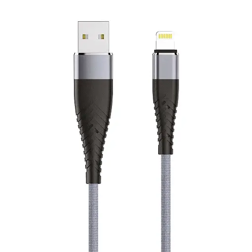 Кабель OLMIO SOLID, USB 2.0 - lightning, 1.2м, 2.1A, усиленный, цвет титановый