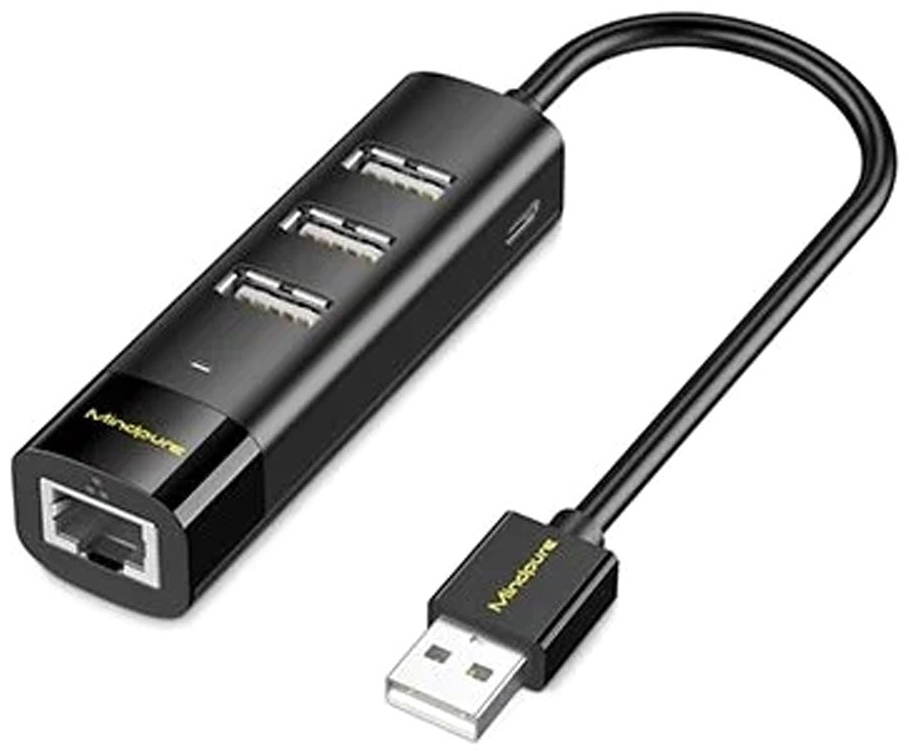 Сетевая карта/Hub USB2.0- LAN+3*USB2.0 `Mindpure` UR008, LX10395 