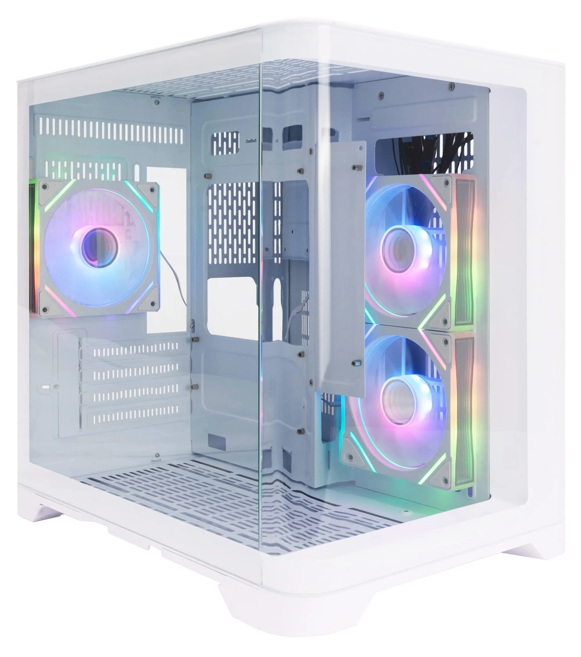 Корпус 1STPLAYER, UV5 WH, UV5-WH-2FC7R-W-1FC7-W, M-ATX / ITX, 1*3.5"/2*2.5", Кулер 3*12см, Высота кулера до 157 мм, Длина VGA до 330 мм, 280×385×377 м