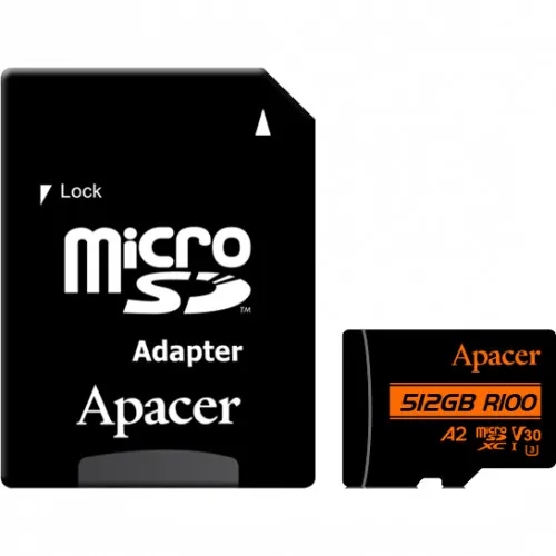 Карта памяти, Apacer, AP512GMCSX10U8-R, MicroSDXC 512GB, с адаптером SD