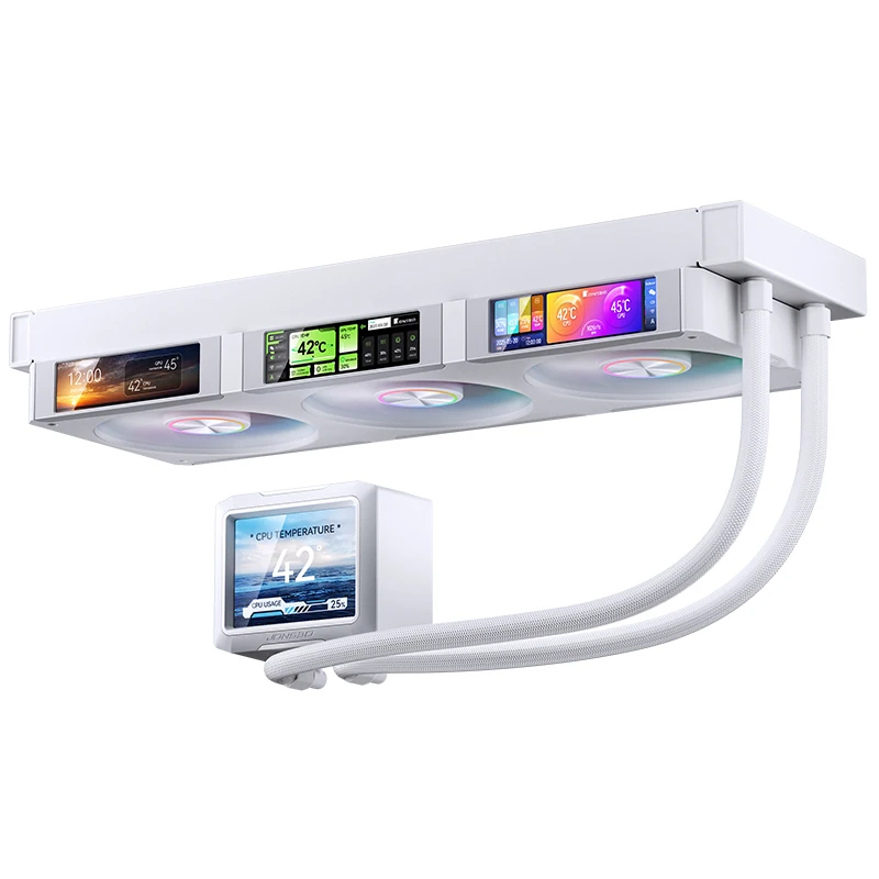 Кулер с водяным охлаждением, Jonsbo, TF3-360SCW White, TF3-360SCW White, intel 1151/1200/1700/1851 и amd AM4/AM5, TDP 325W, 3*120 мм, 700-2400 об/мин,