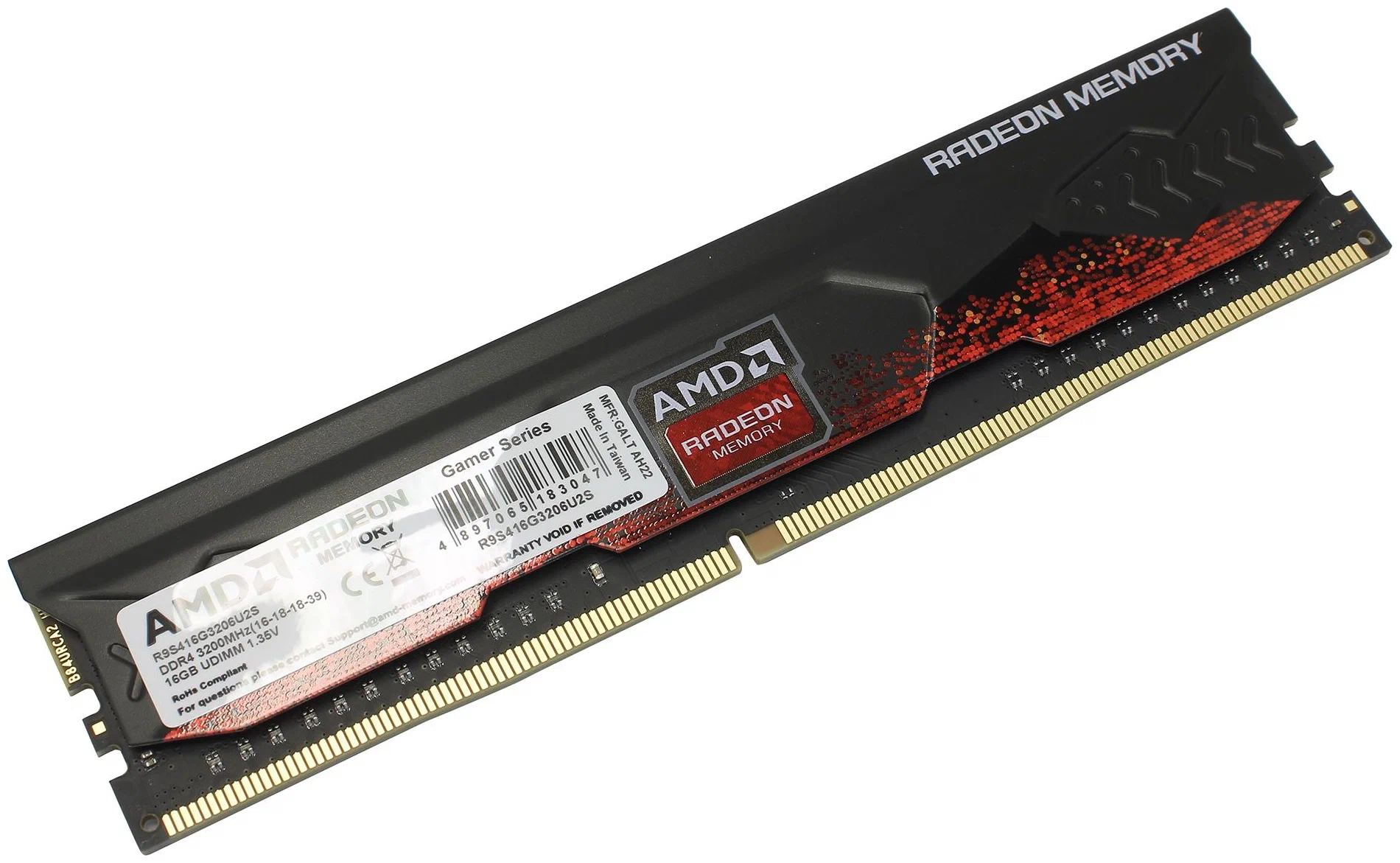 DDR4 AMD 16 Gb 3200MHz PC4-25600Mhz AMD Radeon R9 Gamers Series Black Gaming Memory CL16 1.35V Non-ECC Heat Shield RTL R9S416G3206U2S-RGB