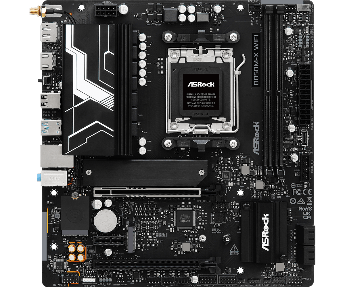 Мат.плата AMD ASRock B850M-X WIFI R2.0 AM5 2xDDR5 4xSATA 2xM.2 Type-C HDMI DP WiFi6E mATX
