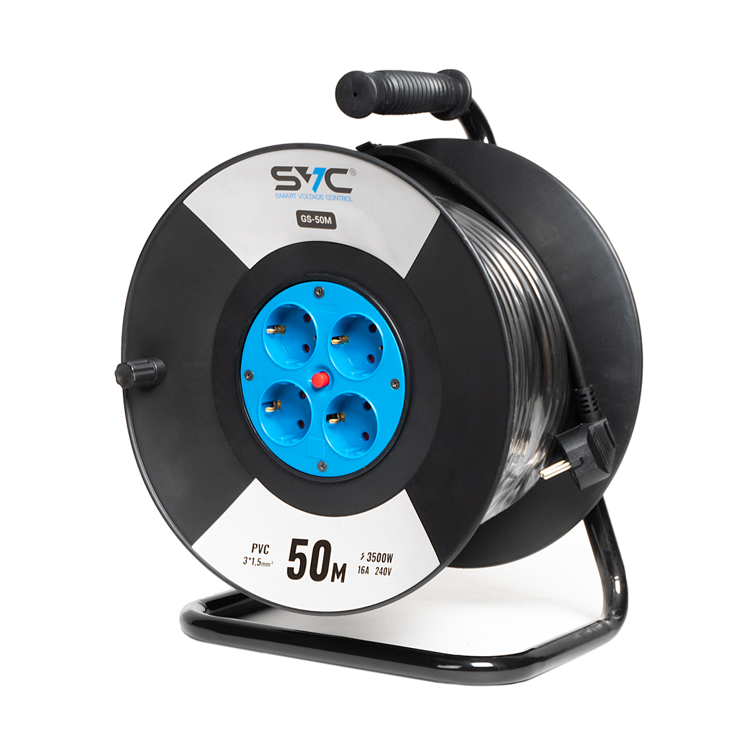 Удлинитель на катушке, SVC, GS-50M, 4 розетки, 50 метров, 3500W, 240В, 16A, 3x1.5mm?, Защита от дете