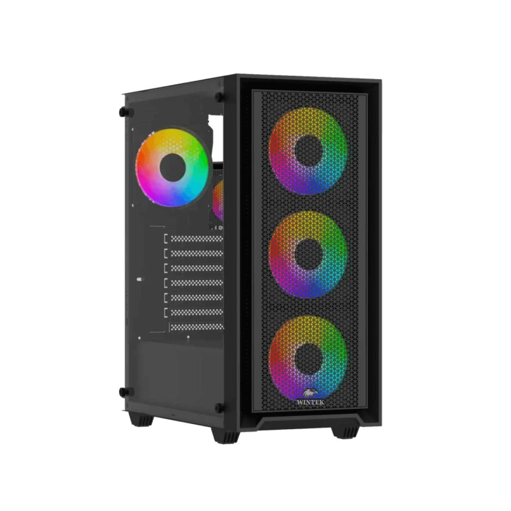 Корпус Wintek Apollo 802-B-M TG, ATX/Micro ATX, USB 1*3.0/2*2.0, HD+Mic, 4*12cm ARGB+contr, Black