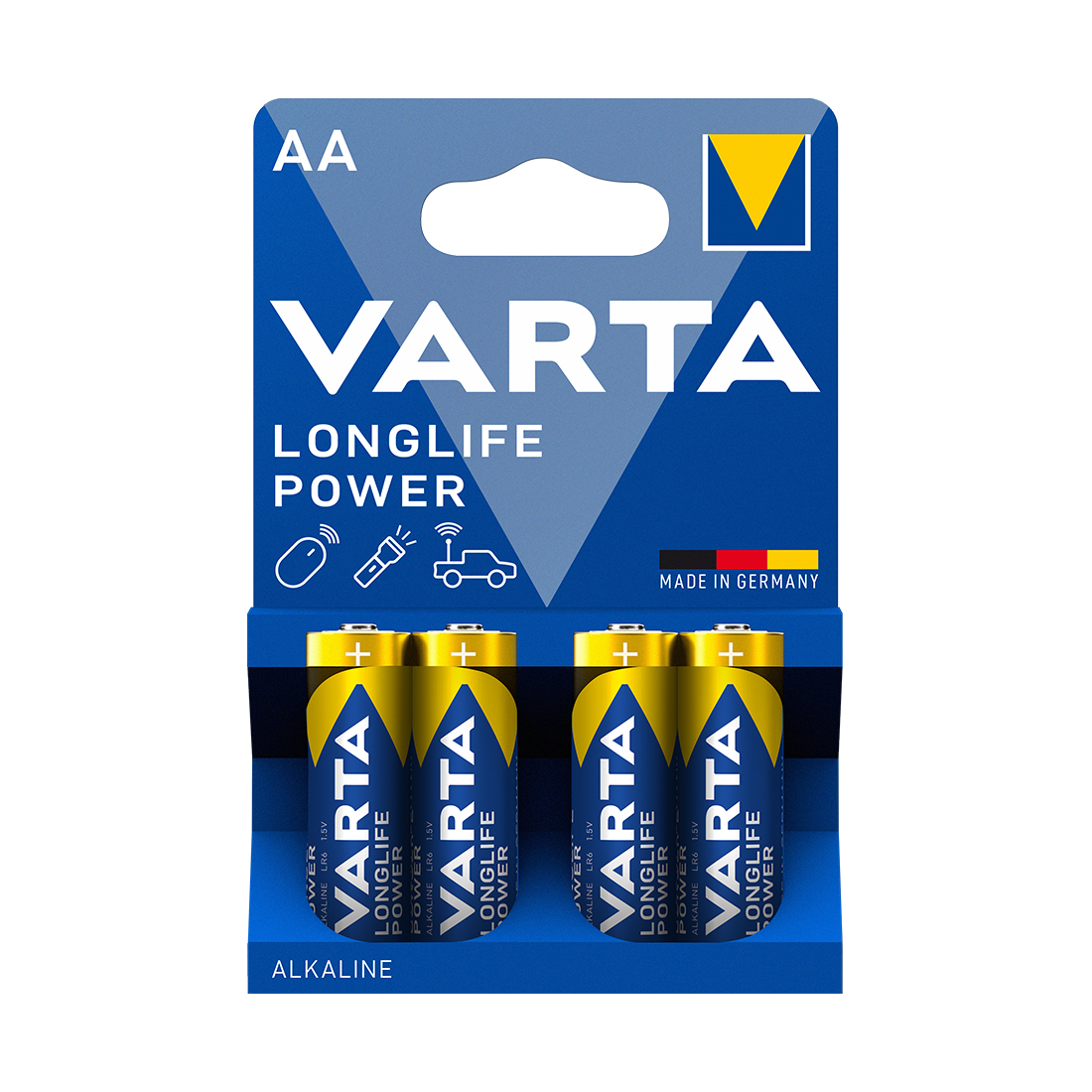 Батарейка VARTA, LR6 Longlife Power Mignon, AA, 1.5V, 4 шт., Блистер