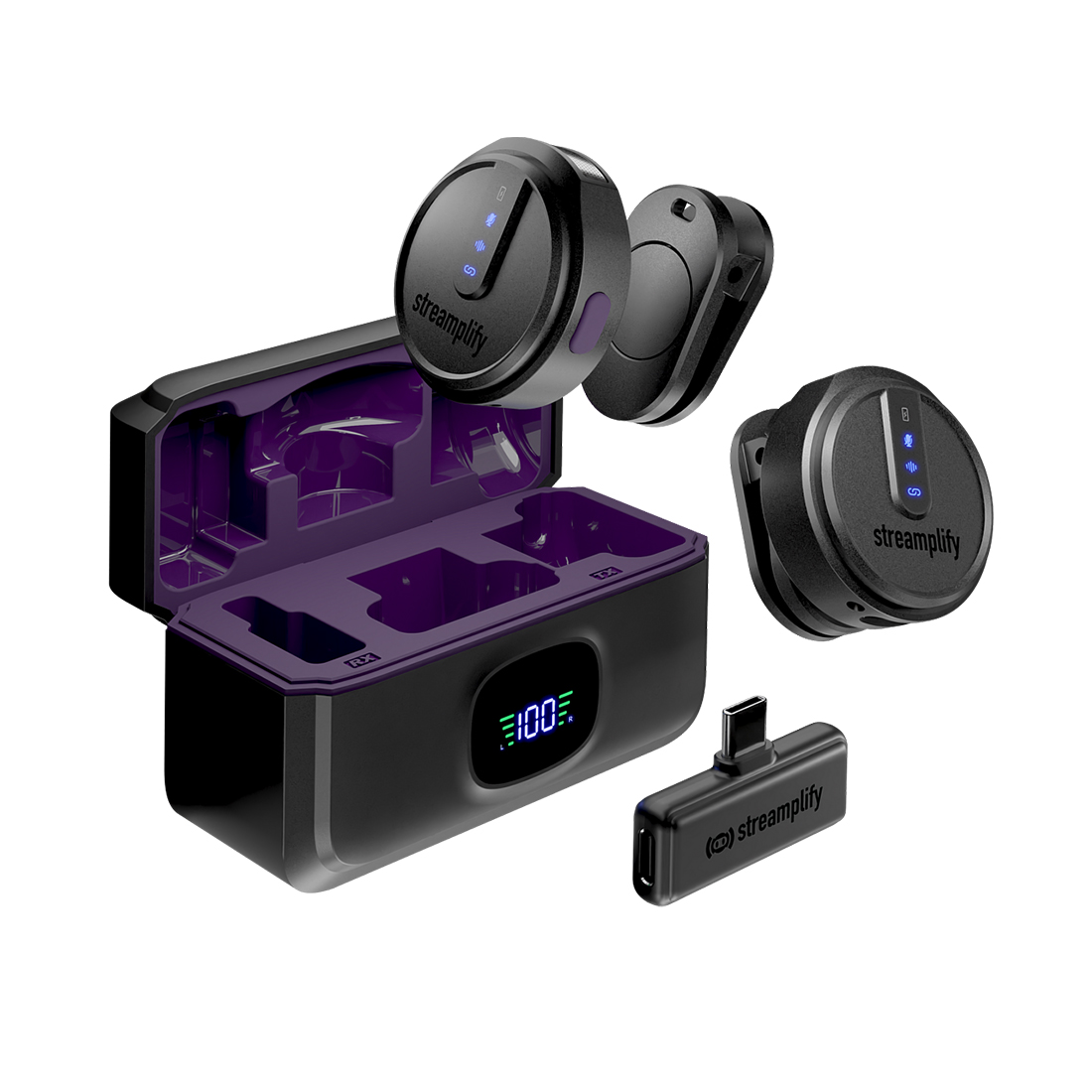 Петличный микрофон, Streamplify, MIC GO-48-WL-BK, Всенаправленный, USB Type-C, Lightning, Магнитное крепление, Черный