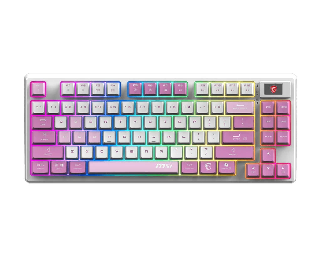 Игровая Клавиатура MSI FORGE GK600 TKL W VIOLET RU, Механическая/WIFI/BT/USB2.0/RGB/83кл./1.8м Белая