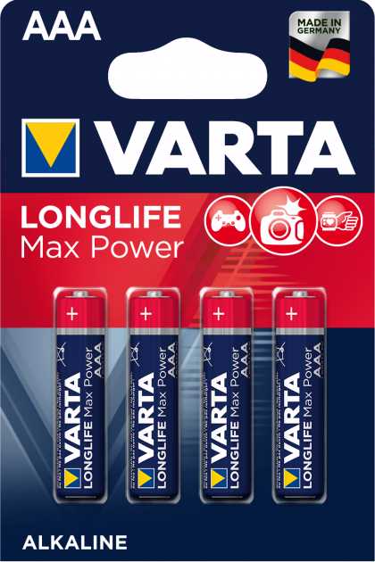 Батарейка VARTA, LR03 Longlife Power Max Micro, AAA, 1.5 V, 4 шт., Блистер