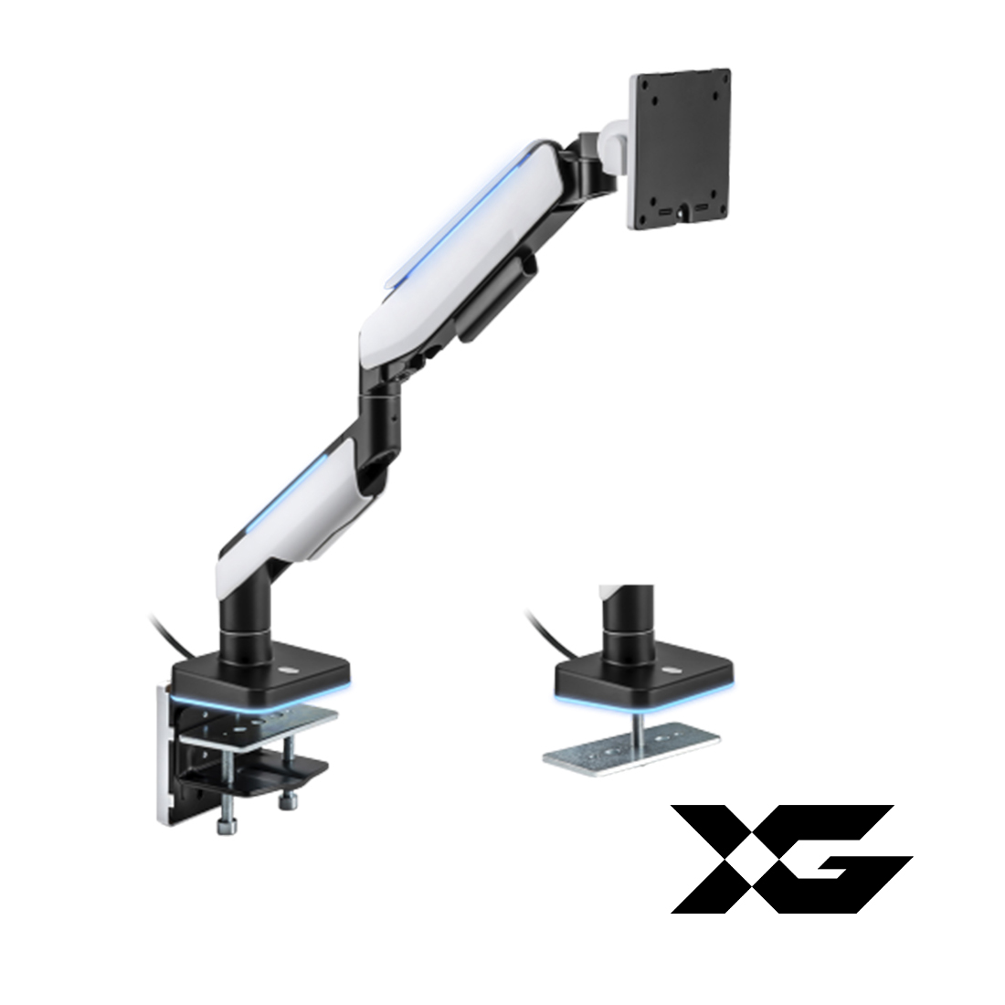 Настольный кронштейн с газлифтом,XG, MGG-1749 white, для мониторов 17"-49", Нагрузка 20 кг., Наклон + 50°~- 20°, Поворот +/- 90°, Вращение монитора +/