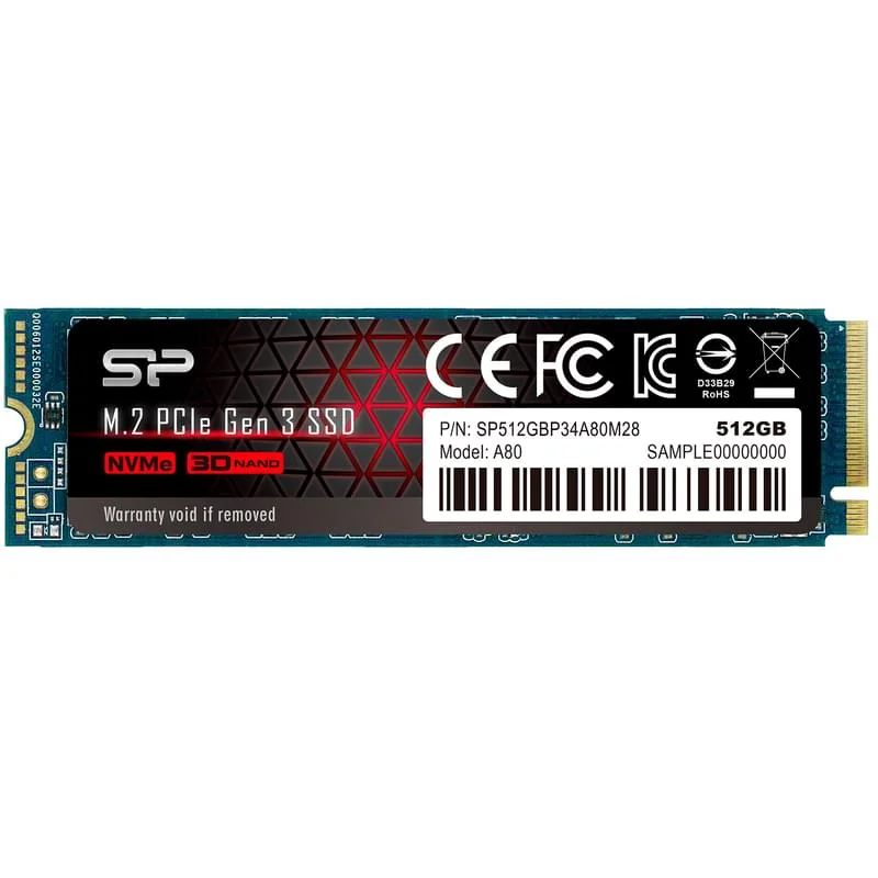 512 GB SSD M.2 PCIe Silicon Power A80, SP512GBP34A80M28, 512 GB ,PCIe 3.0 x4, NVMe