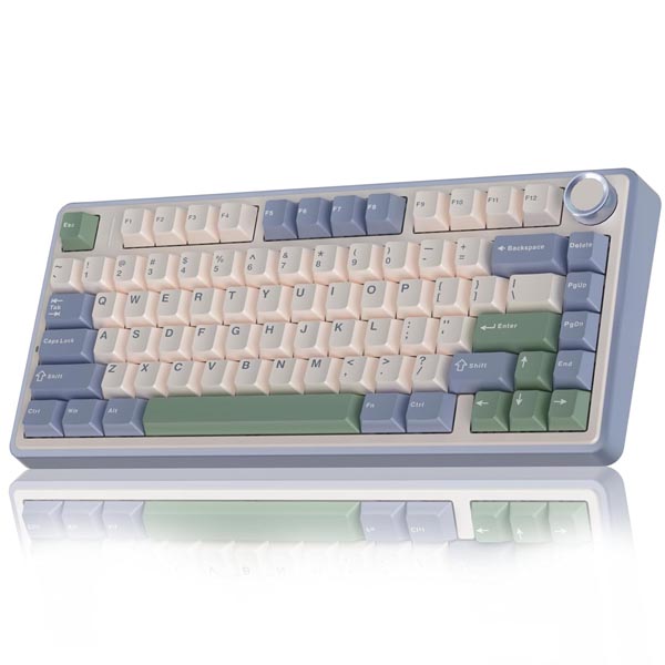 Клавиатура AULA F75, mechanical, Ice Vein switch, 80 keys EN/RU, 2.4/BT/cable, RGB White-Blue-Green / F75 I/V BWP