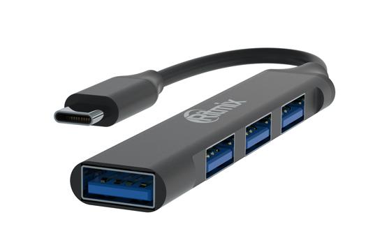 Расширитель USB 3.2 Ritmix CR-4401, Металл ,Hub 4 port, Type-C, USB 2.0/3.0, Metal