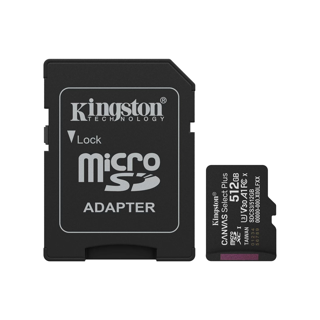 Карта памяти, Kingston, SDCS3/512GB, MicroSDXC 512GB, Canvas Select Plus, A1, U3, V30, c адаптером SD