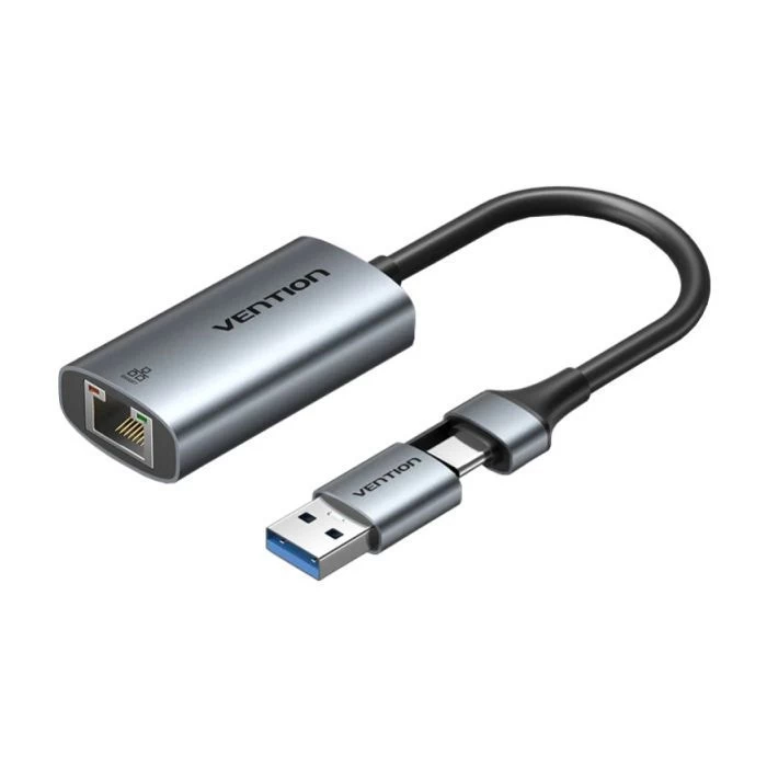 Адаптер USB Vention CFQHB <USB-C + USB-A to Gigabit Ethernet Adapter 0.15M Gray Aluminum Alloy Type>