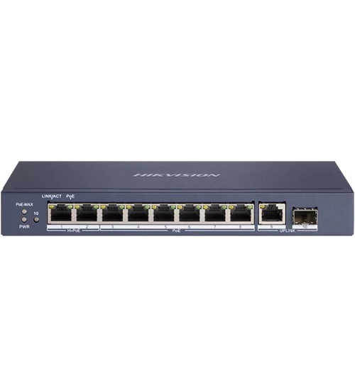 Сетевой коммутатор Hikvision DS-3E0510HP-E ,Switch 8 port 10/100/1000M 2xGE Hi-PoE, 1xGE RJ45, 1xSFP