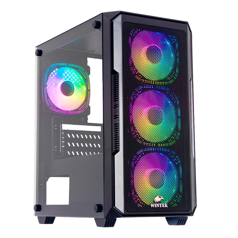 Корпус Wintek LC Knight 1907-B TG, Micro ATX, USB 1*3.0/2*2.0, HD+Mic, 0,45mm, 4*12cm RGB