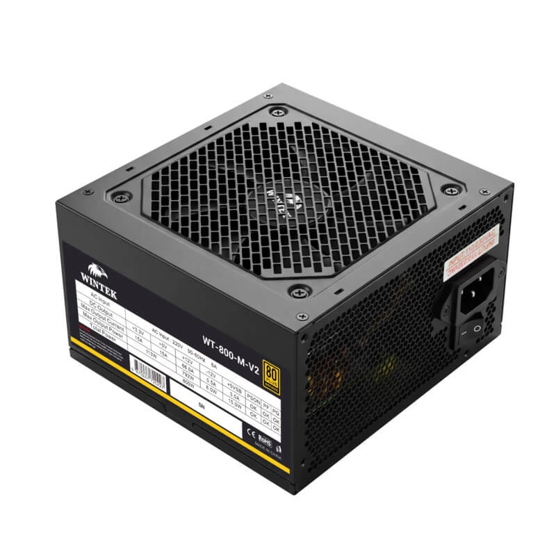 Блок питания Wintek WT-800-M-V2, 800W, 24 pin, 2*P8(4+4), 4*P6+2, 6*SATA, 3*MOLEX, 1*PCI-E 5.0, 80+Bronze, black, модульный