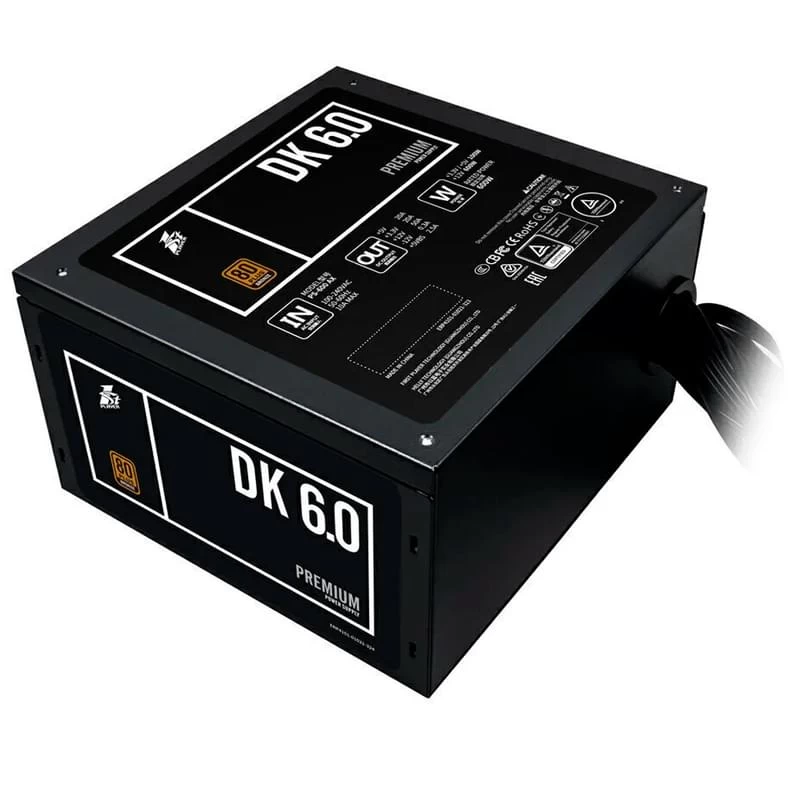Блок питания, 1STPLAYER, DK PREMIUM PS-600AX, 600W, ATX, APFC, BRONZE, 20+4pin, 4+4pin, 6*Sata, 2*Molex, 2*PCI-E 6+2pin, Вентилятор 12см, Черный