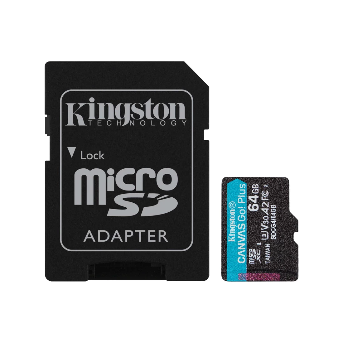 Карта памяти, Kingston, SDCG4/64GB, MicroSDXC 64GB, Canvas Go Plus, A2, U3, V30, с адаптером SD