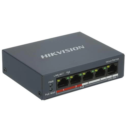 Сетевой коммутатор Hikvision DS-3E0105P-E/M(B) ,Switch 4 port 10/100M 4 x PoE + 1 x RJ45 10/100M