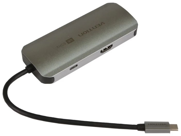 Докстанция Vention TQHHB <USB-C to HDMI/USB 3.0 x3/RJ45/PD Docking Station 0.15M Gray Aluminum>