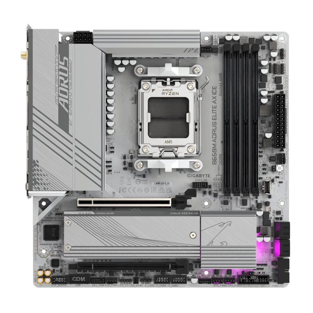 Мат.плата AMD Gigabyte B650M AORUS ELITE AX ICE ,MB Socket AM5, MATX, AMD B650 (DP+HDMI), 4DDR5, 2PCIx16