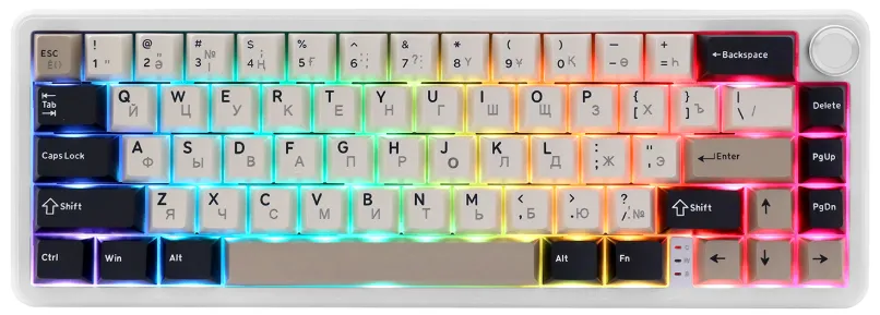 Клавиатура Attack Shark X66 Cheese White, Mechanical, 66 keys, 2.4/BT/USB-C, EN/RU/KZ, 3000mAh, RGB, (6972792471389)