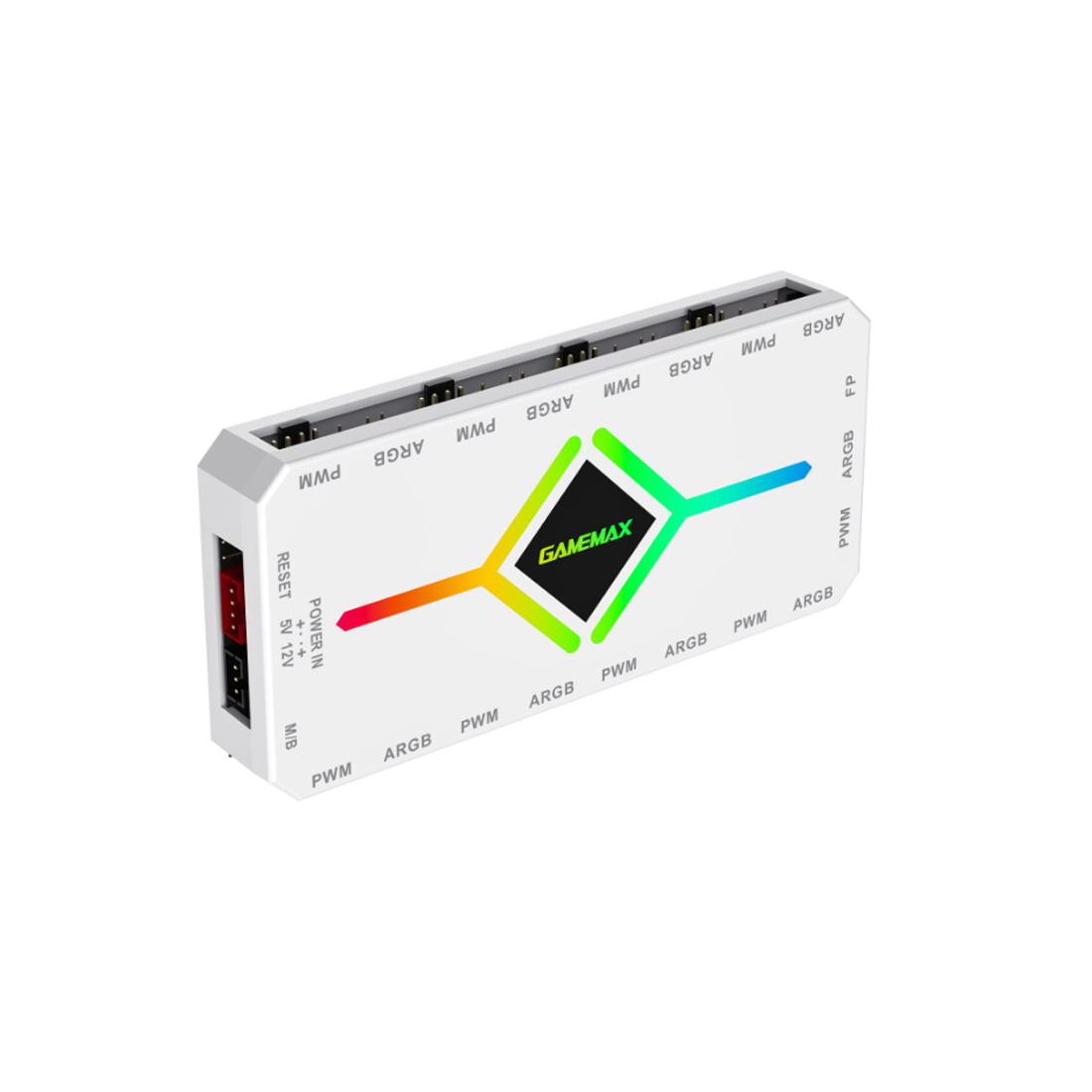 Контроллер подсветки, Gamemax, 1308-1300R0066, V4.0 ARGB+PWM HUB WH, ARGB 5V/3-pin, 9*ARGB 3pin, 1*SATA, 1*temp pwm input, 1*aura sync, Пульт, 118*55*