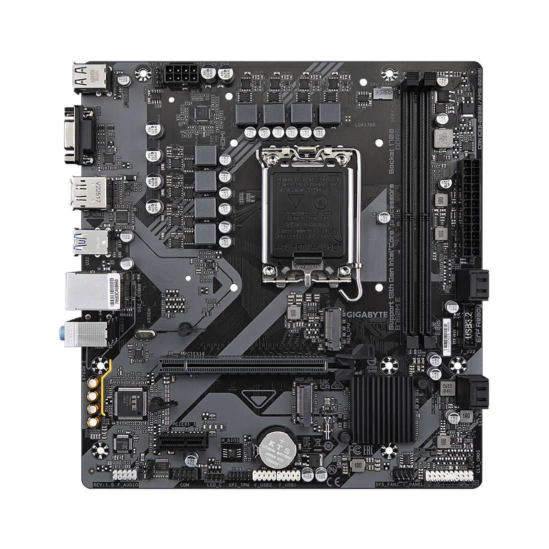 Мат.плата Gigabyte B760M E, LGA1700, iB760, 2xDDR5 4000/4800/7200(OC), 4xSATA3, 2xM.2 (PCI-E 4.0x4/x2), Raid, 1xD-Sub, 1хDP, 1xHDMI, 1xPCI-Ex16, 1xPCI